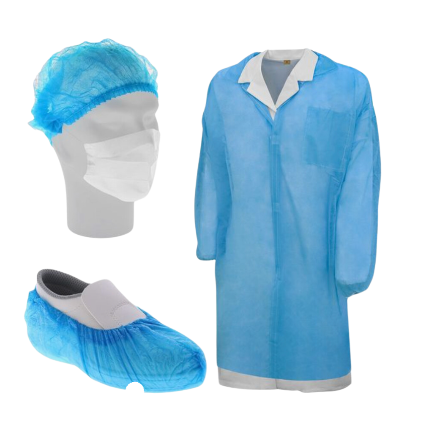 Kit visitatore comprensivo di camice TNT - cuffia TNT - calzari PVC