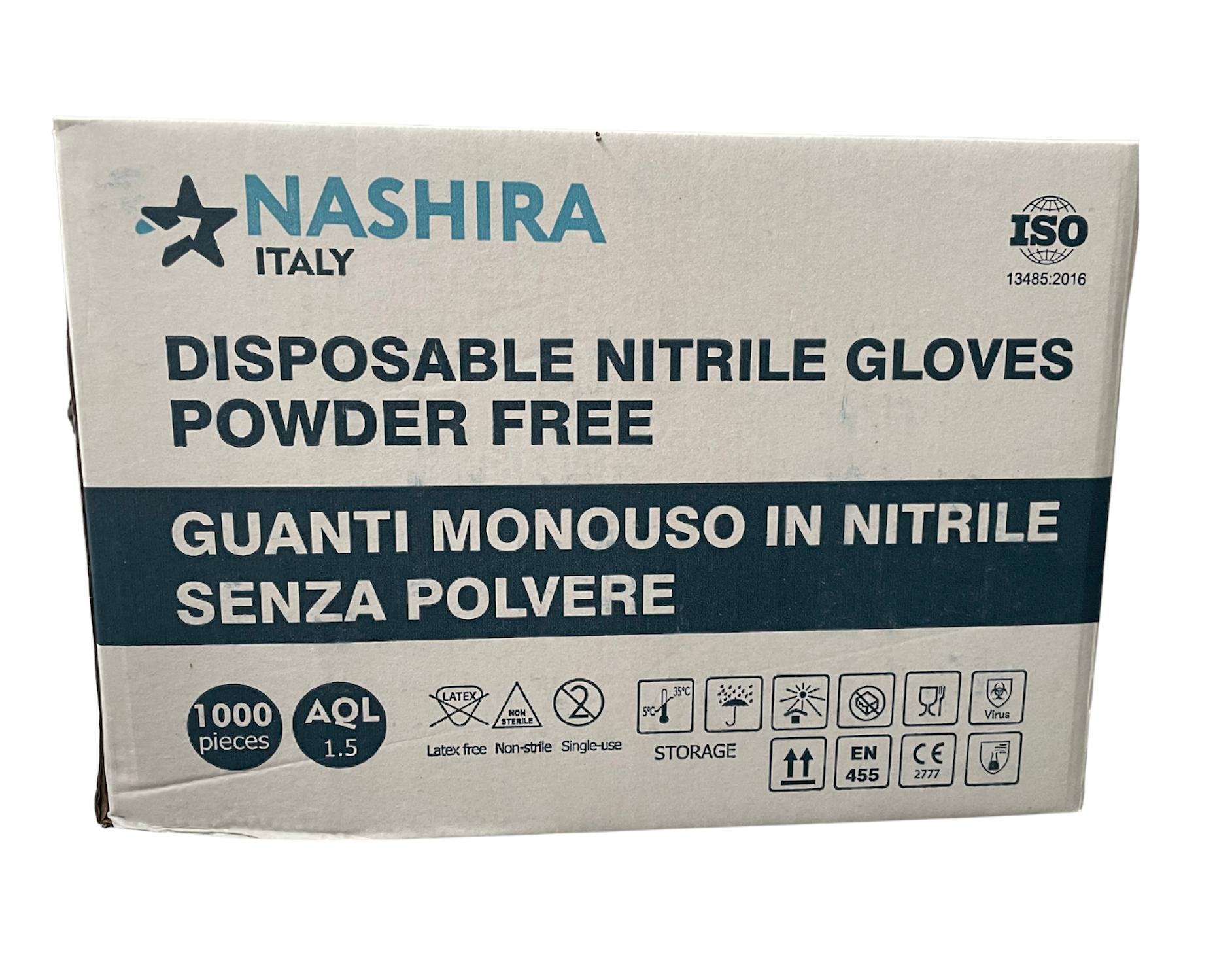 NASHIRA GUANTI MONOUSO IN NITRILE MEDICALE, CARTONE DA 10 BOX,